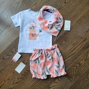 SOOKIbaby Flower Shorts, Shirt and Bib Set.